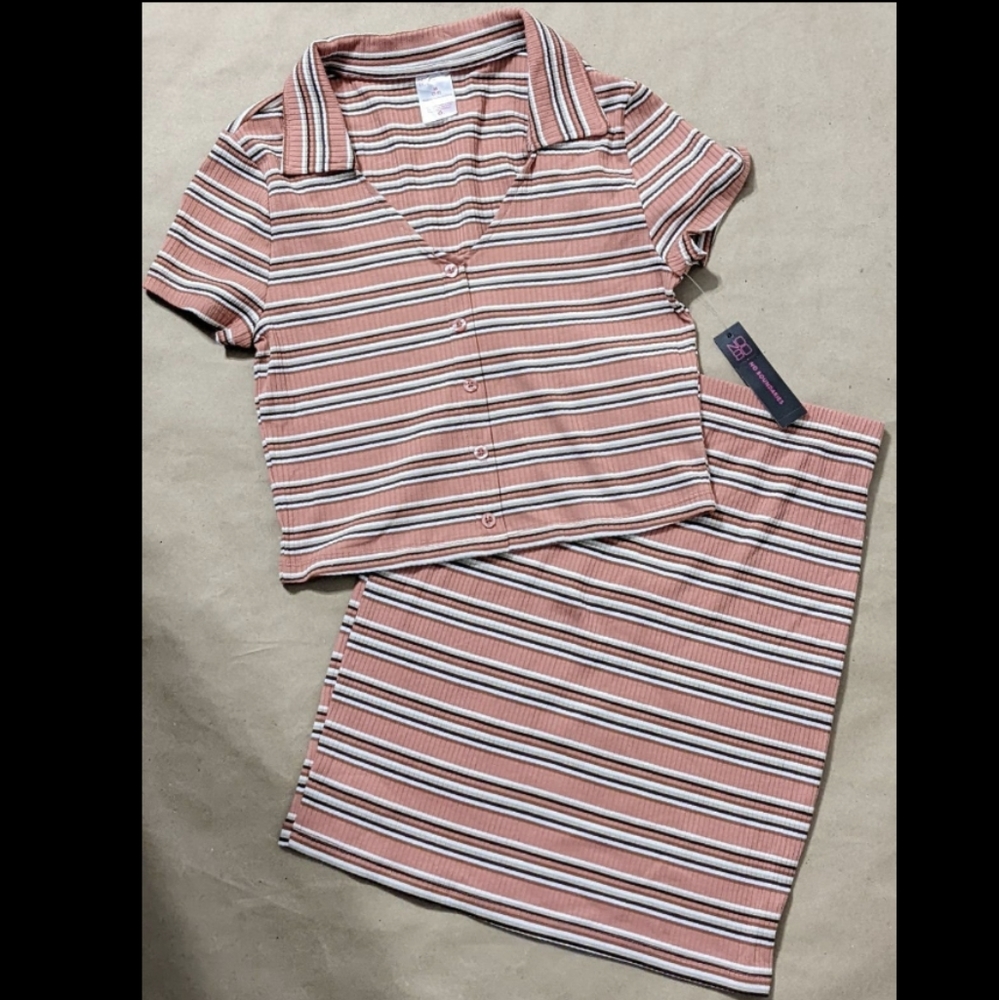 Polo Striped Shirt and Skirt (2 Piece Set) ,NWT, Size Medium(7-9)